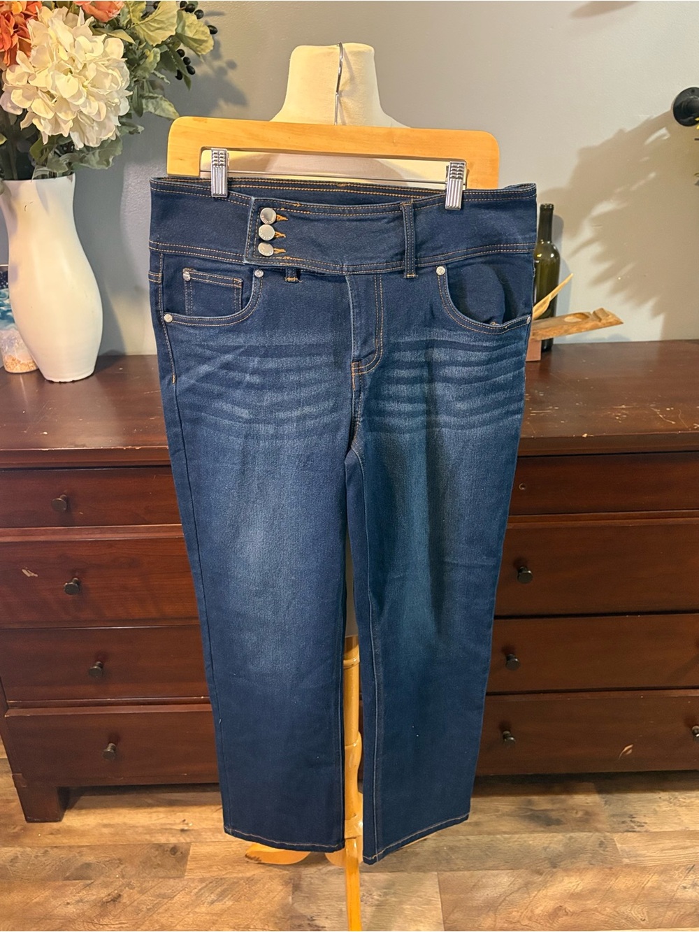 Tahari Dark Indigo High-Rise Straight Jeans